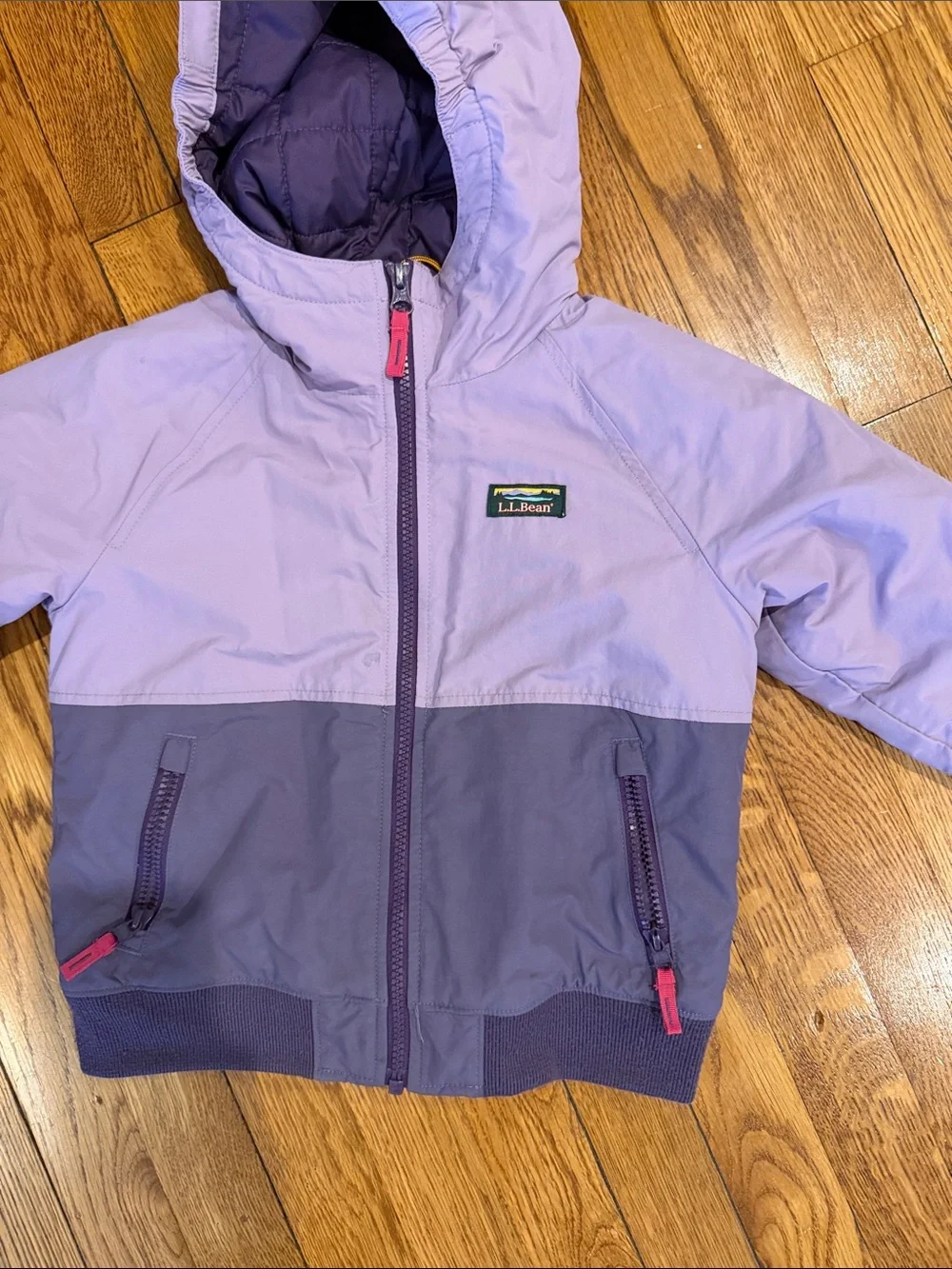 LL Bean little kids M 5-6 two tone purple medium weight insulated jacket